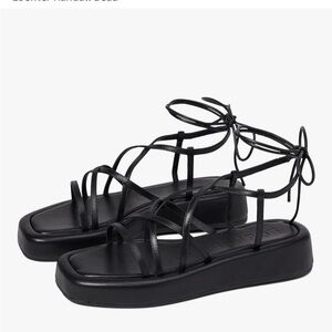 NWOB LOEFFLER RANDALL Beau Black Flatform Strappy Leather Sandals Size 7.5